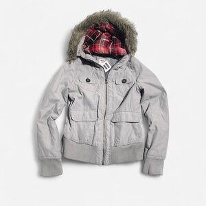Grey bomber jacket with removable faux fur trim size S